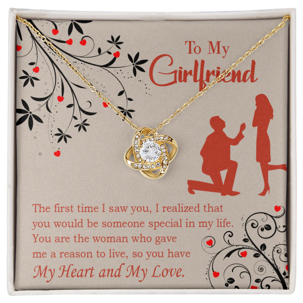 Girlfriend Heart and Love Infinity Knot CZ Necklace Gold Tone Standard Box